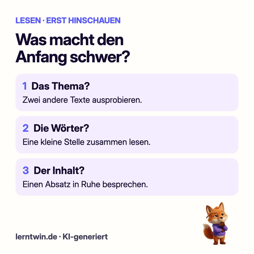 Drei Fragen vor dem Üben: Passt das Thema? Klappen die Wörter? Ist der Inhalt klar?